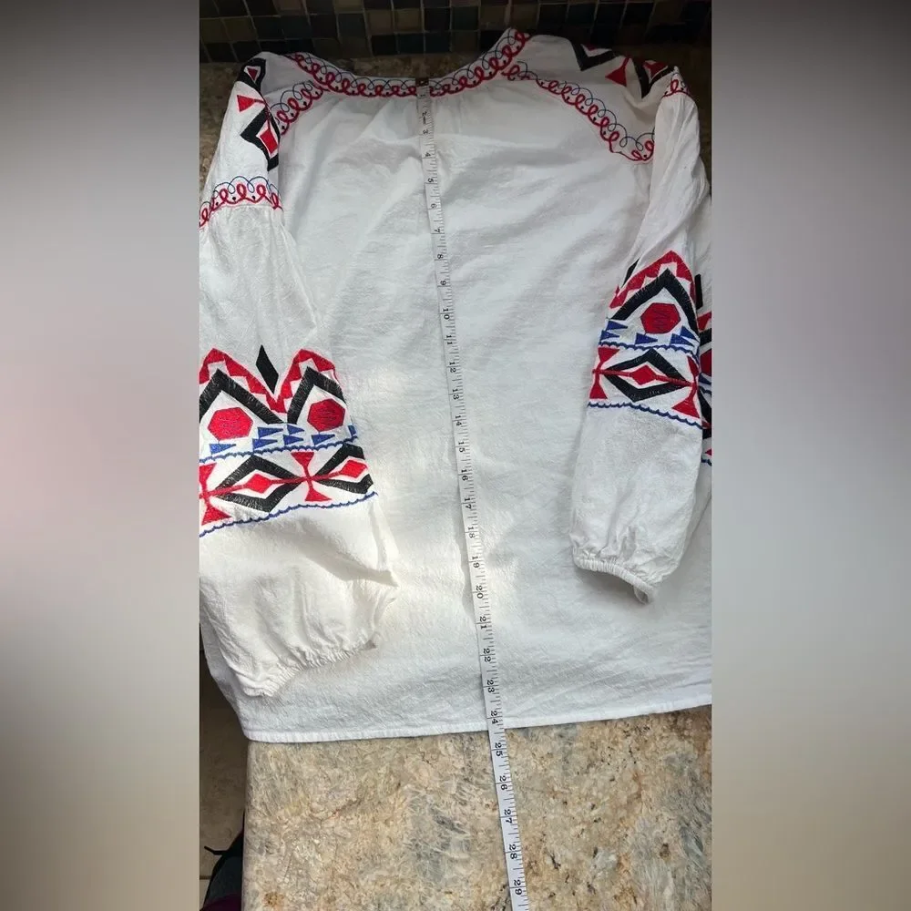 Embroidered Boho long sleeve peasant top - Picture 3 of 8